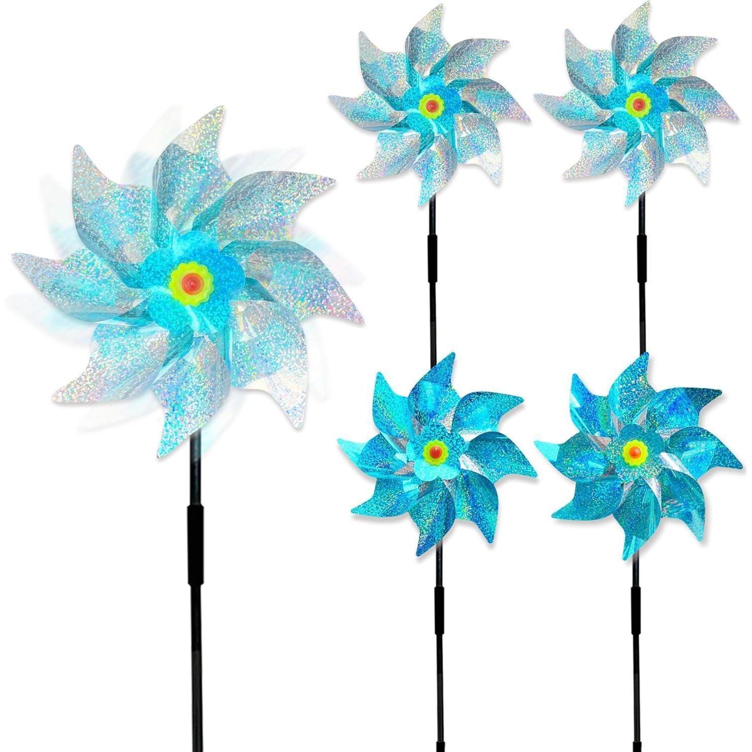 Windrad Vogelabwehr 5er Set, Taubenschreck Für Garten & Balkon, Blau/silber