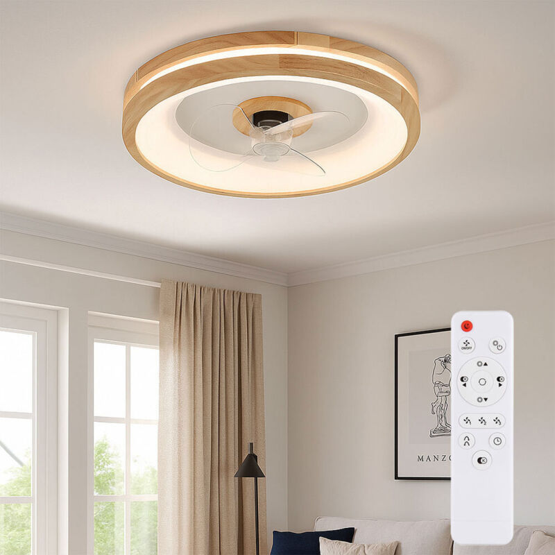 Dimmbarer Deckenventilator Mit Fernbedienung, 3 Geschwindigkeitsstufen, 2250 Lm Led-beleuchtung, Farbtemperatur 2700–6500 K, Holzdesign, Integrierter Timer