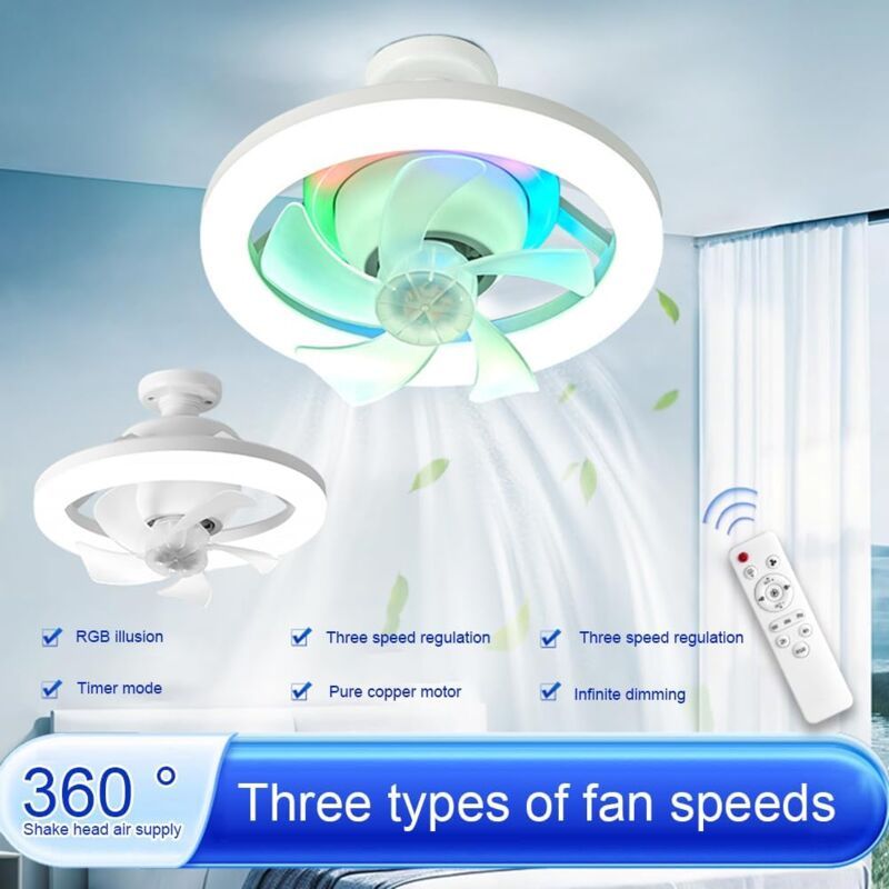 Leiser Deckenventilator Mit Led-beleuchtung, Fernbedienung, E27-fassung, Farbtemperatur 3200k-6500k, Schnelle Installation