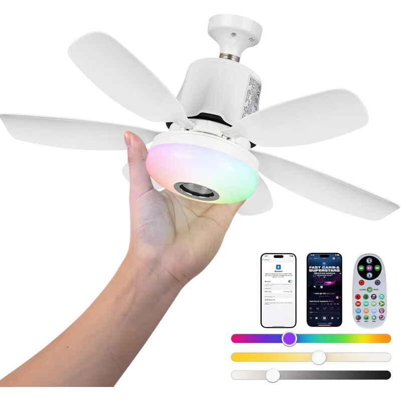47 Cm Rgb-deckenventilator Mit Beleuchtung, 32 W, E27-fassung, 3 Geschwindigkeitsstufen, 6 Flügel, Fernbedienung, Musikkompatibel, Weiß
