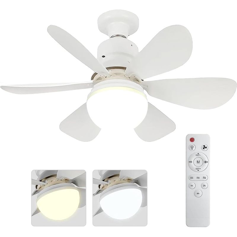 Leiser 42-cm-led-deckenventilator, 30 W, E27, Dimmbar, Fernbedienung, 3 Geschwindigkeitsstufen, 6 Flügel
