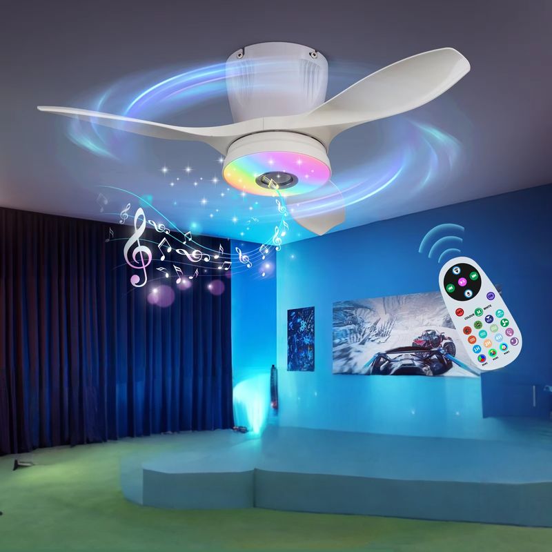 Intelligenter Deckenventilator (54 Cm) Mit Licht, Lautsprecher, Fernbedienung Und App-steuerung, 3 Geschwindigkeitsstufen