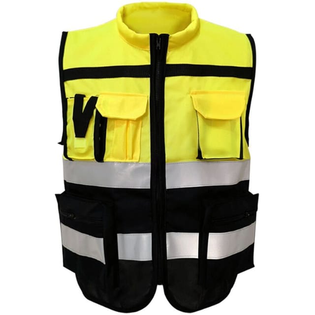 Eosnow Reflektierende Sicherheitsweste, hohe Sichtbarkeit, Reiverschluss vorne, weicher Kragen, Sicherheit mit Taschen zum Arbeiten, Gelb, Schwarz,