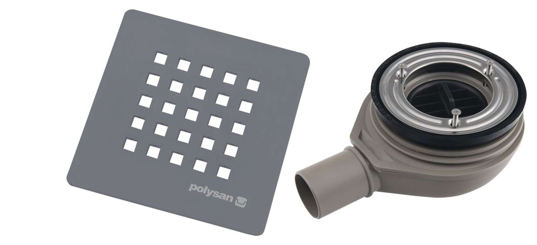 Polysan - Treneca Duschwannensiphon, Durchmesser 90 Mm, Mit Abdeckung, Mattgrau 84999.31