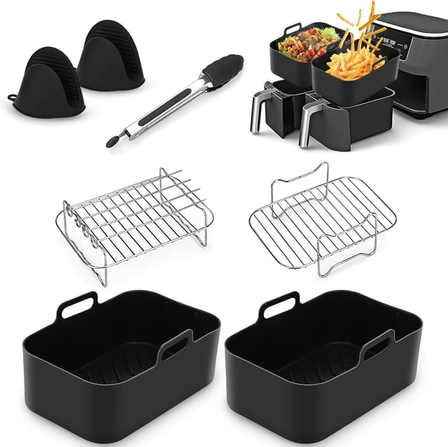 7er-Pack Zubehör für die Heißluftfritteuse Ninja AF400UK und AF451UK, Silikon-Luftfritteuseneinsatz, Heißluftfritteusenhalter, Silikonhandschuhe,