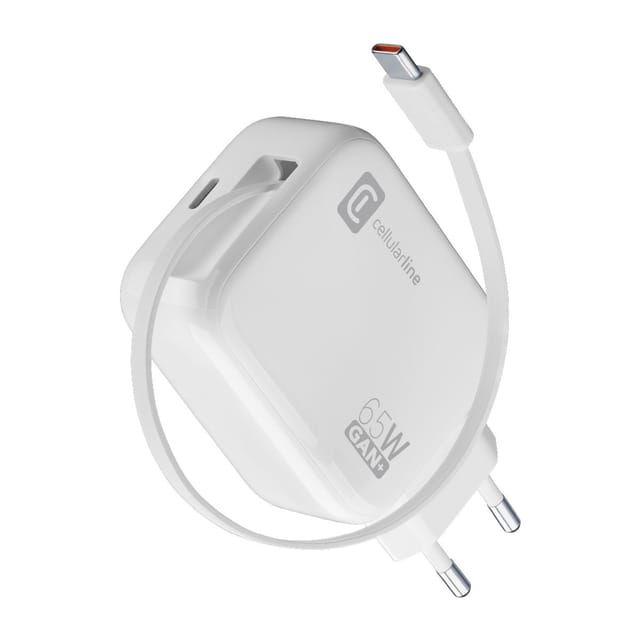 Cellularline Retractable Power 65W Smartphone, Tablets, Universal Weiß AC Schnellladung Drinnen