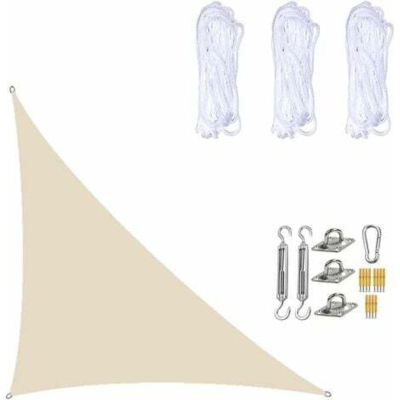 Wasserdichtes Sonnensegel 3x4x5m, Rechtwinkliges Dreieck, Sonnenschutzgewebe Mit Befestigungsset Für Terrasse, Garten, Pflanzen, Beige