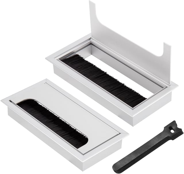 Ccykxa - 2 Stück Schreibtisch-einbau-kabelmanagement, Kabelauslass Für Einbau Auf Schreibtischtisch, Kabel-organizer, Mit Bürstendichtung, 10 Stück Kabelklemmen (silber, 160 X 80 Mm)