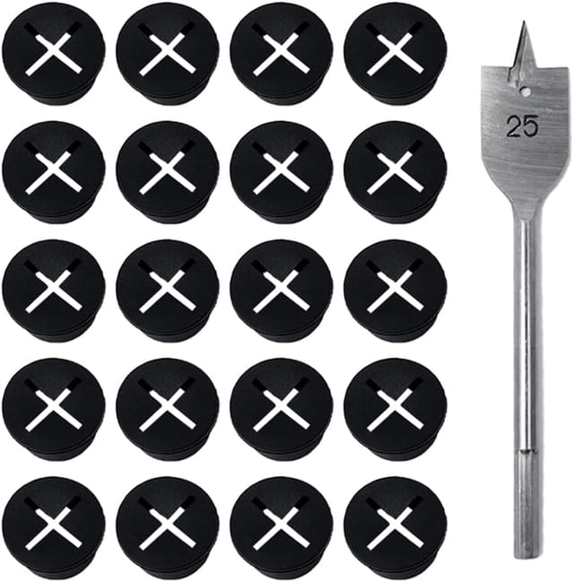 Ccykxa - 20 Stück schwarze Kabeldurchführung für Schreibtisch, Kabellochabdeckung, Lochabdeckung, flexible Silikon-Kabeldurchführung,