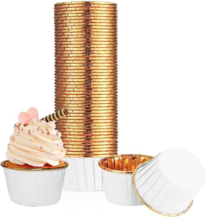 Cupcake-förmchen Für Muffins, Weiß Und Gold, 50x40 Mm / 50 Stück.