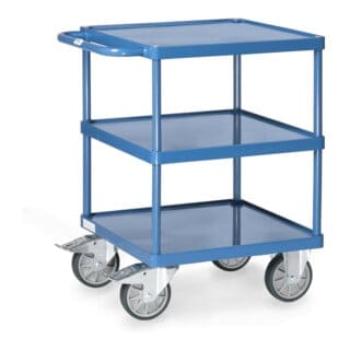 fetra Tischwagen, 3 Stahlblech-Wannen, Ladefläche 600 x 600 mm