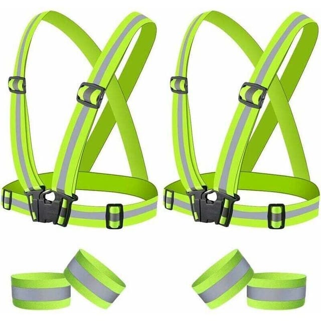 Reflektierende Fahrradweste, 2 Sicherheitswesten, 4 reflektierende Armbänder/Bänder, verstellbare elastische reflektierende Sicherheitsweste zum
