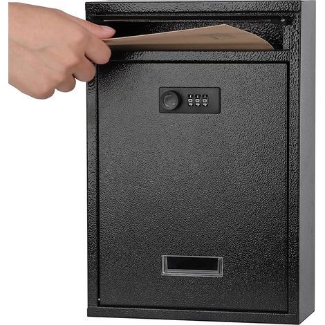 Lockable Wall-mounted Mailbox With Combination Lock, Secure Cash Key Locker Suitable For Home, Office, And School, Black, 32022085mm