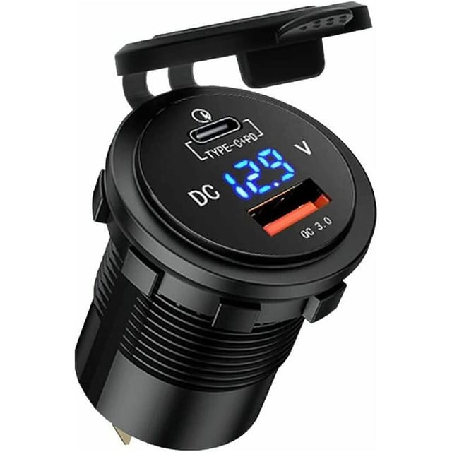 Autoladegerät, Autozubehör, Usb-typ-c-autostecker, Usb-schnellladegerät Mit Led-voltmeter Für Auto Und Lkw (orange)