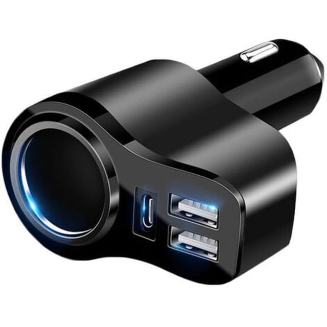 USB-Autoladegerät für Zigarettenanzünder, QC3.0-Schnellladung, 2 USB-Anschlüsse und ein Typ-C-PD-Anschluss, tragbar und sicher, kompatibel mit iOS,