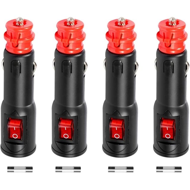 4 Stück 12 v 24 v Zigarettenanzünder-Buchse, Universal-Stecker mit 10 a Sicherung, Zigarettenanzünder-Anschluss mit LED-Schalter für lkw, Autos,