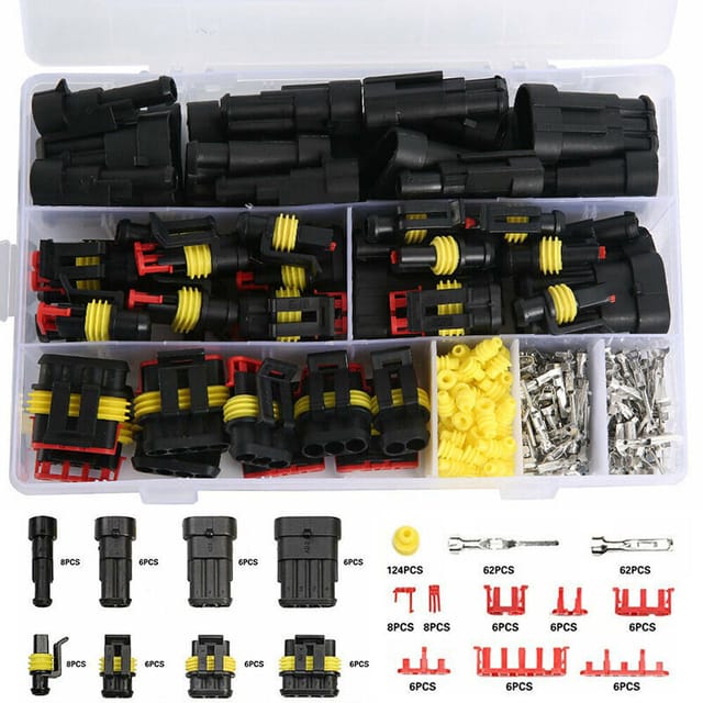 Ahlsen - 352-teiliger wasserdichter Auto-Elektrik-Anschlussstecker, wasserdichter Stecker 1/2/3/4-polig für Motorrad, Auto, lkw, Boot