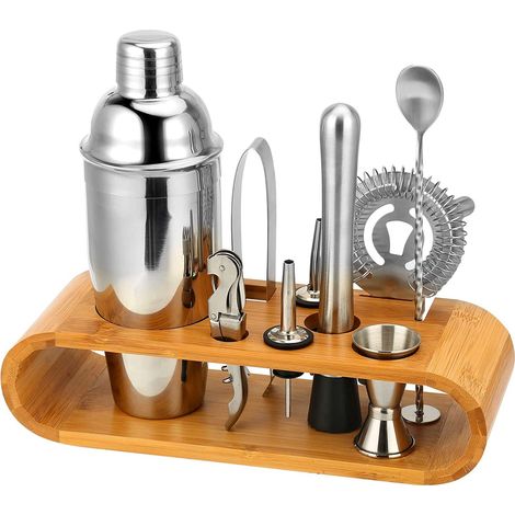 Cocktailshaker – 10-teiliges Bar-set Mit Bambusständer – Für Die Zubereitung Von Cocktails Zu Hause – 750 Ml – 1 Stück