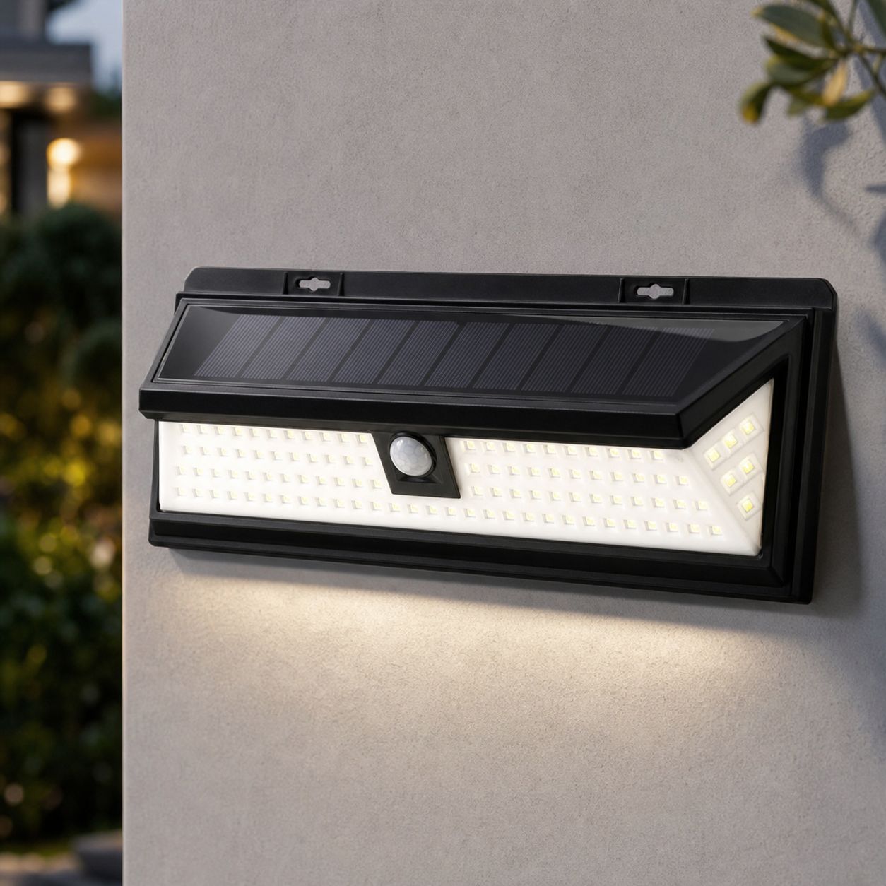 Dreiseitige Led-solarwandleuchte Mit 118 Leds, Ip65 Wasserdicht, Bewegungsaktiviert, Weißes Licht Für Garten, Terrasse, Garage, 30 Cm