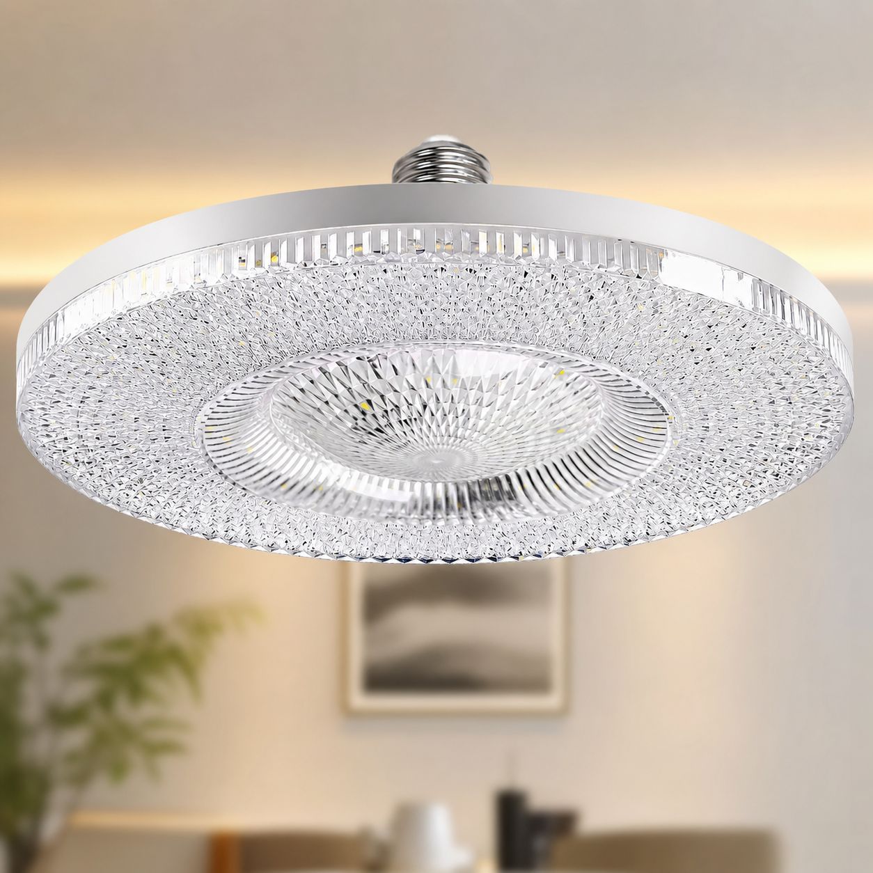 20-w-e27-led-lampe Mit Kristalluntertasse, Warmweißes Licht, Flimmerfrei, Ø 120 Mm, Hochwertiges Pc-gehäuse, Für Wohnzimmer Und Büro