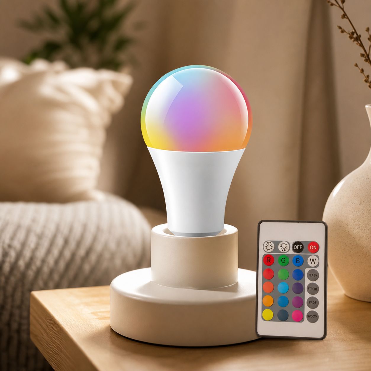 15-w-rgb-led-lampe Mit E27-fassung, Fernbedienung, Farb- Und Helligkeitseinstellung, Flimmerfrei, Standardsockel Für Stimmungsvolle Beleuchtung