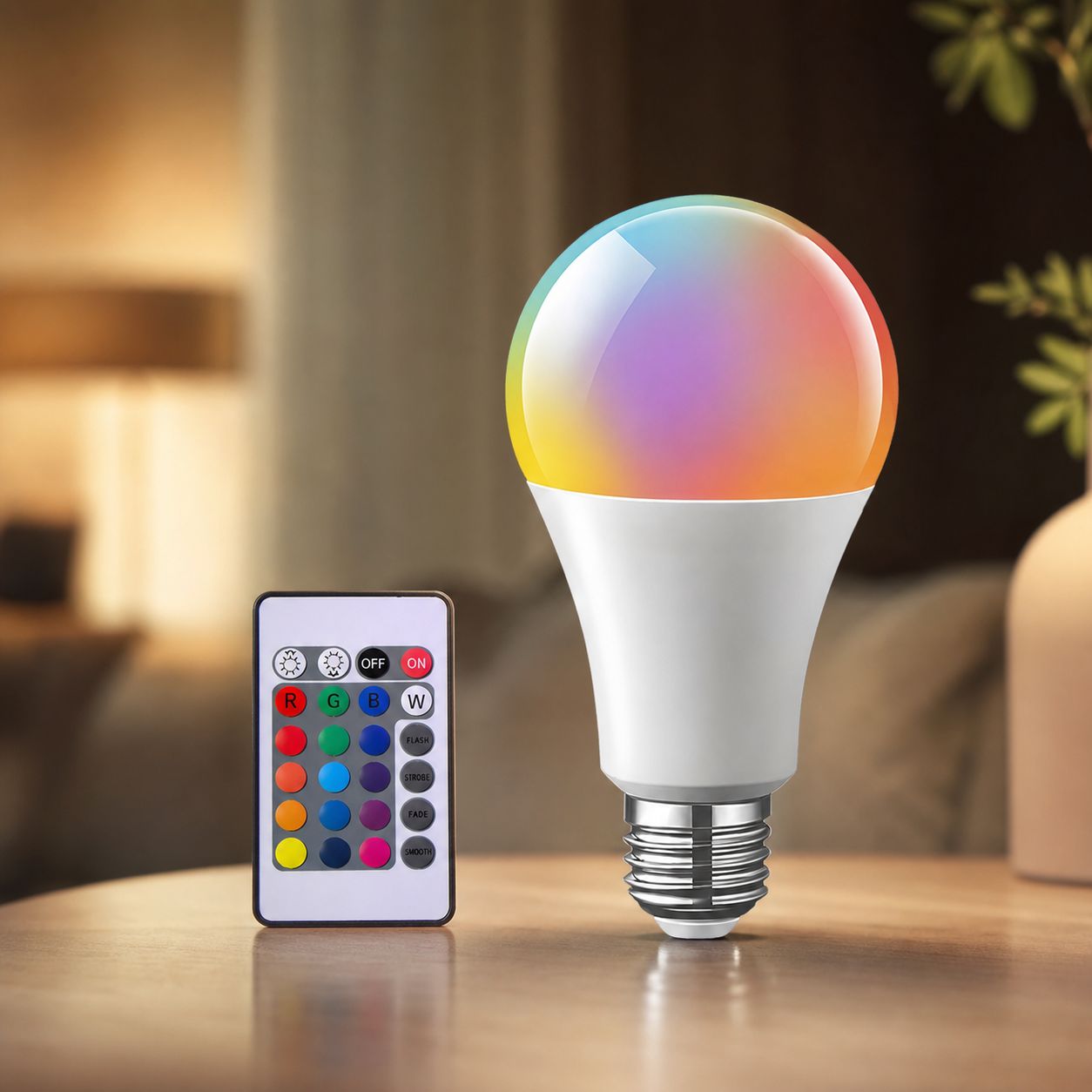 Rgbw E27 7w Led-lampe Mit Fernbedienung, 16 Farben Und Dynamischen Modi, Flimmerfreies Umgebungslicht, Ø60 Mm