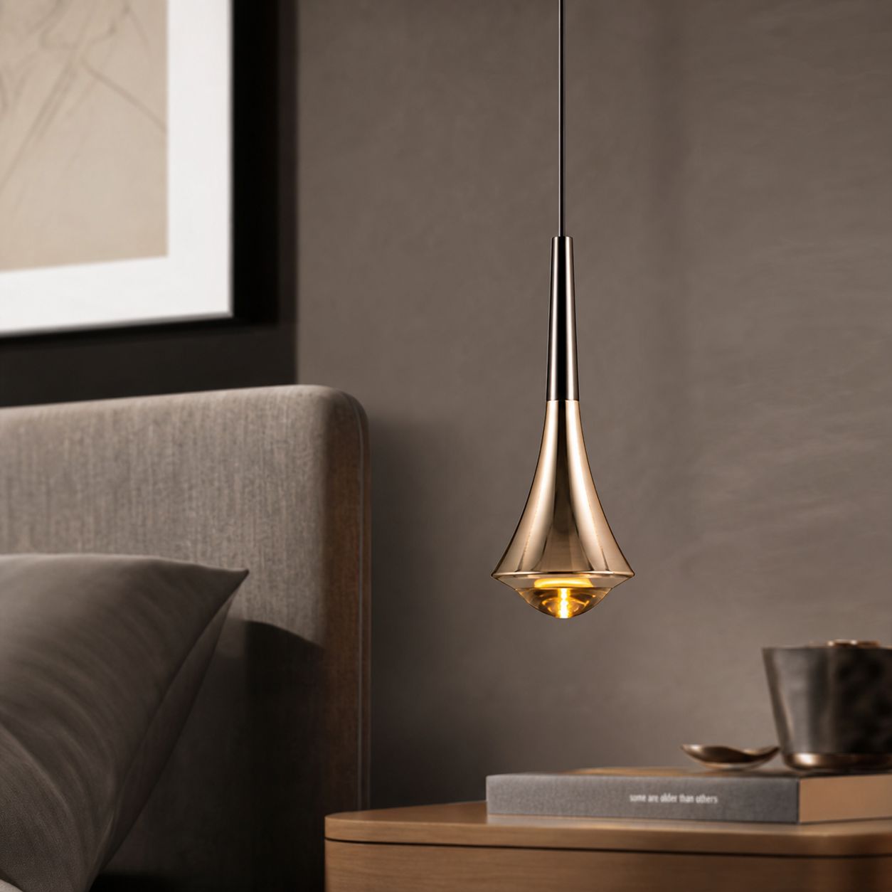 Höhenverstellbare 8-watt-cob-led-pendelleuchte In Schwarzperle Und Goldaluminium, Minimalistisches Design Für Schlaf- Oder Wohnzimmer