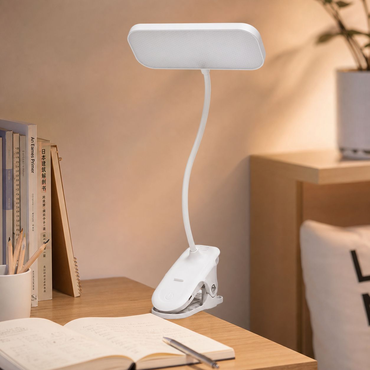 Led-klemmleuchte Für Den Schreibtisch, Flimmerfreies, Natürliches Licht, 3 Farbtemperaturen, Touch-dimmer, 360° Flexibel, Usb-aufladbar