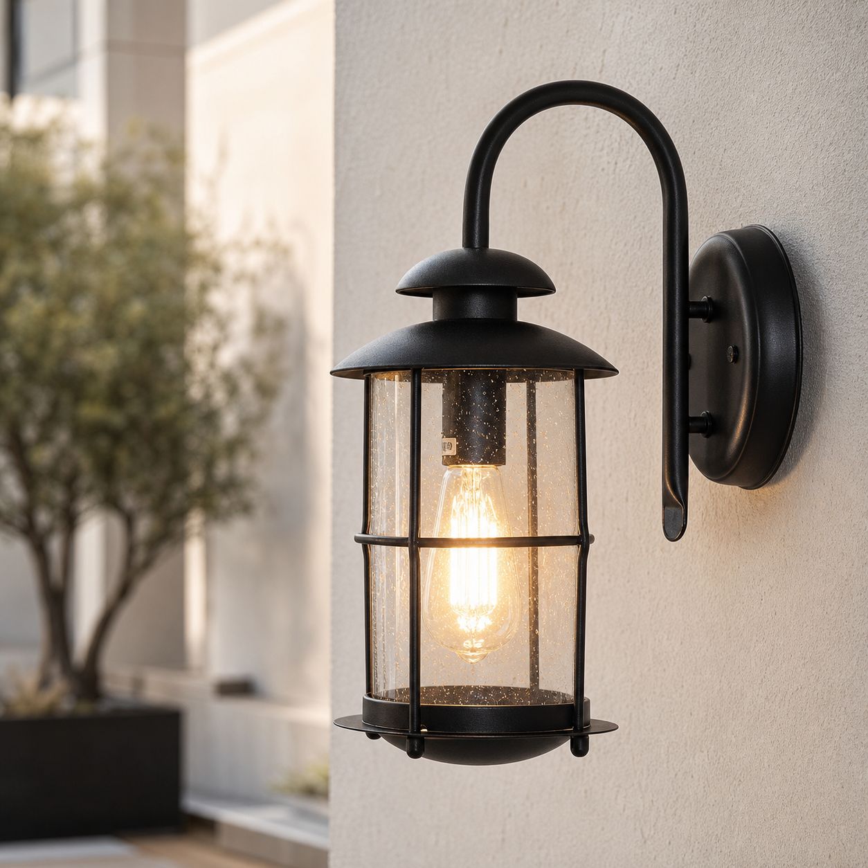 Ip65 Wasserdichte Außenwandleuchte Aus Aluminium Und Glas Mit Einer 4w Warmweißen Edison-led-glühbirne, Erhältlich Im Schwarzen Oder Bronzefarbenen Bambus-design.