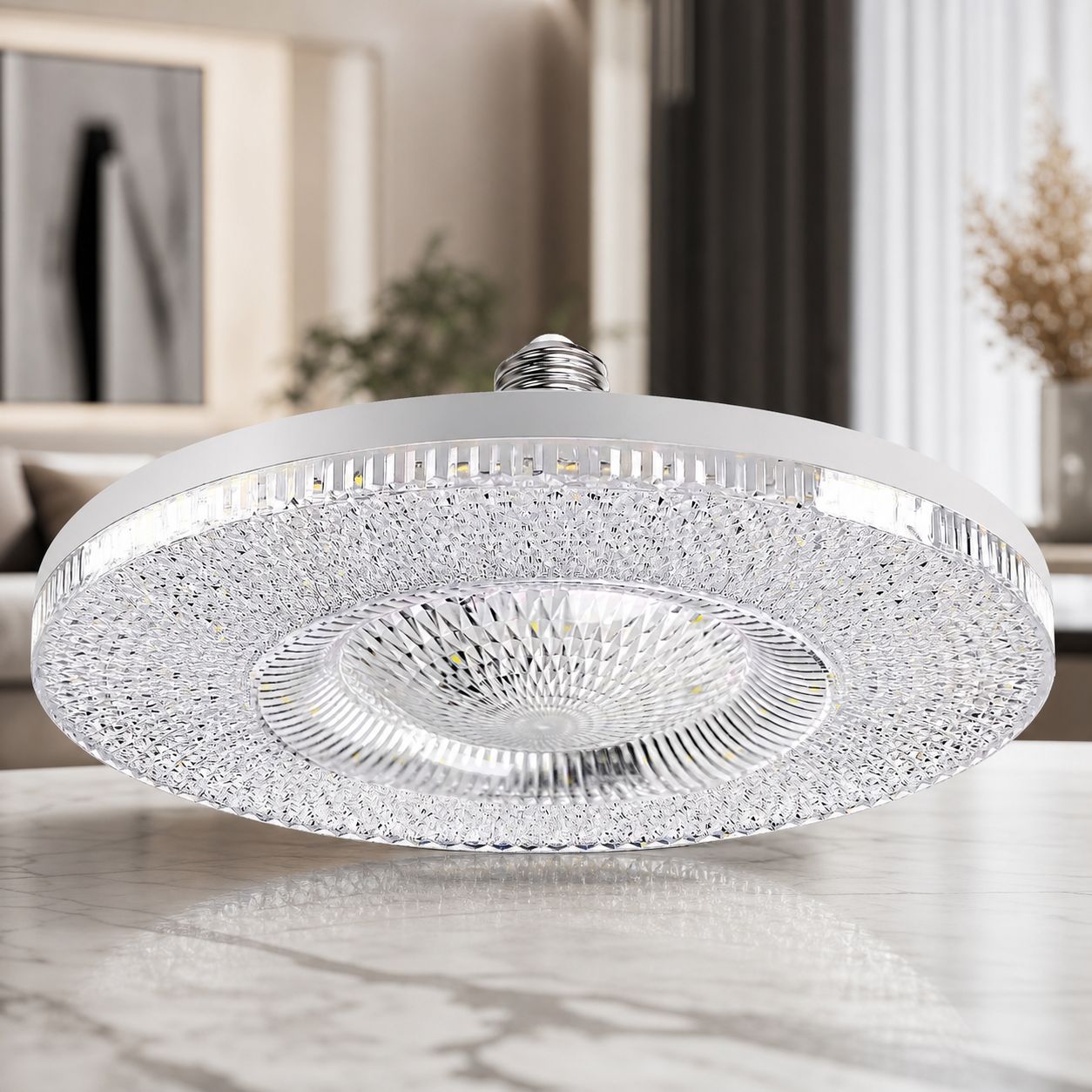 40-w-e27-led-lampe Mit Kristallfassung, Weißes Licht, Ø 150 Mm, Diamantdesign, Flimmerfrei, Für Wohnzimmer Und Küche