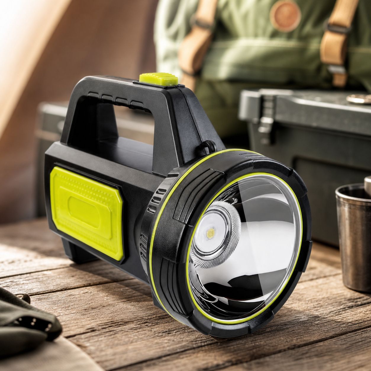 Leistungsstarke 800-lumen-taschenlampe, Xpg-2 Cob-led, 5000-mah-akku Mit 8 Stunden Laufzeit, Wasserdichtes Und Robustes Abs-gehäuse, Ideal Für Baustellen Und Rettungsdienste.