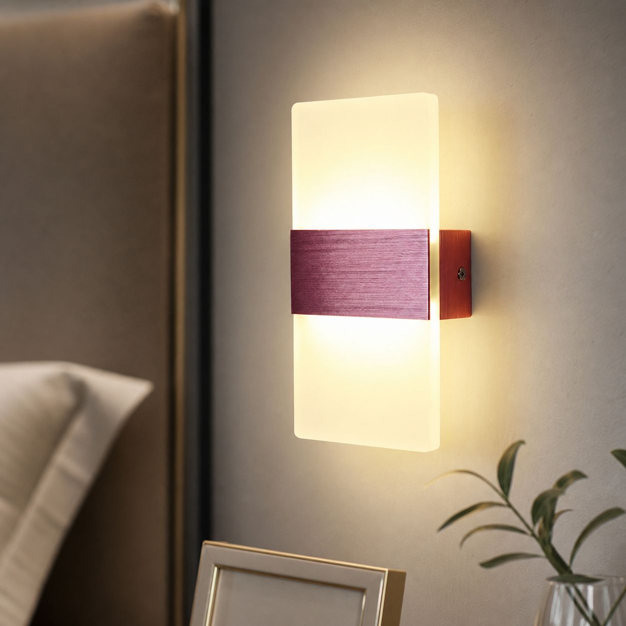 Moderne Led-wandleuchte Aus Aluminium Und Acryl, Sanftes, Flimmerfreies Licht, Roségoldene Oberfläche, 20 X 10 Cm, Ideal Für Schlafzimmer Und Flur