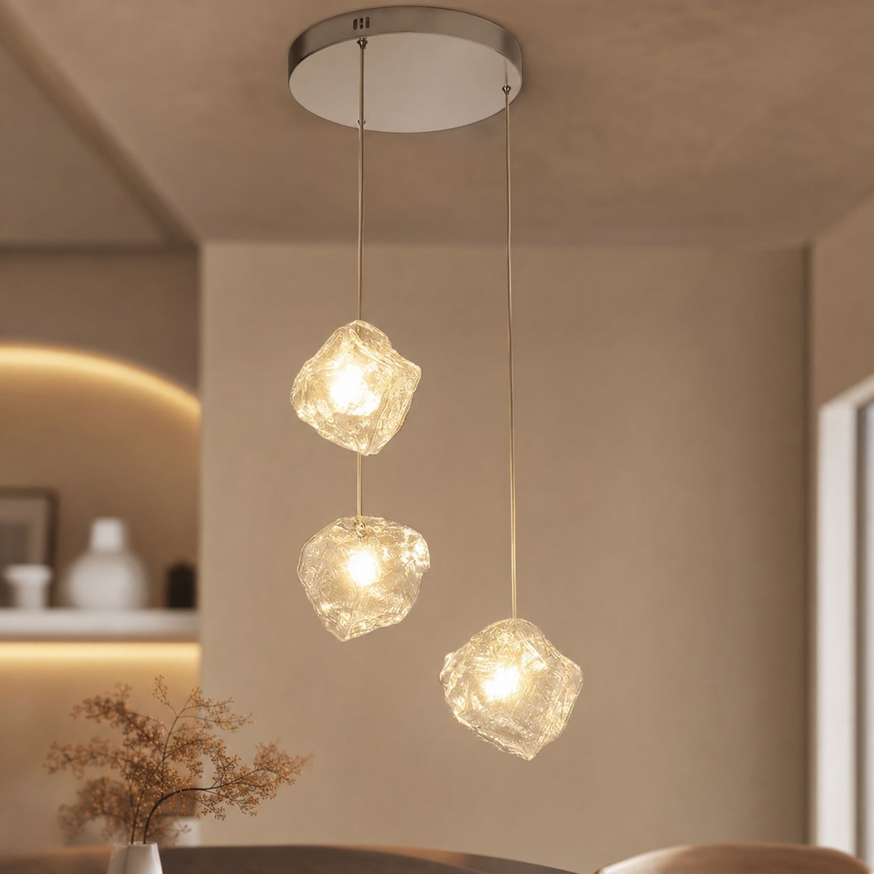 Dreiflammige Pendelleuchte Mit Milchglas-effekt, Modernes Design Aus Glas Und Metall, Verstellbares Dreifarbiges Led-licht, Ideal Für Esszimmer Und Eingangsbereich