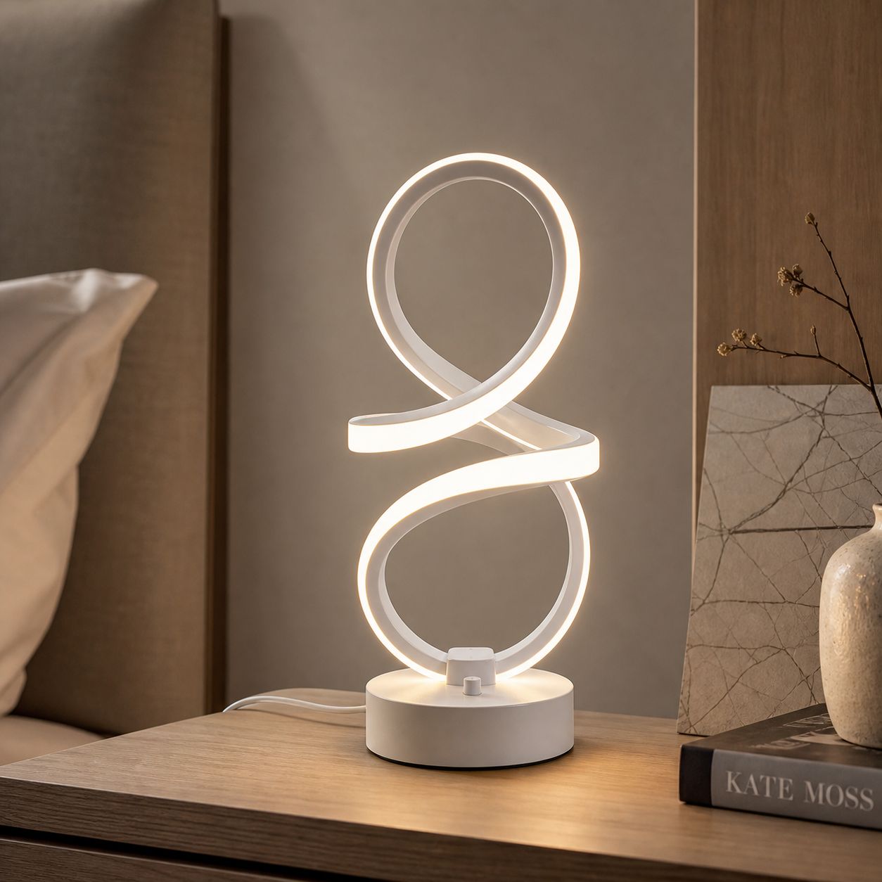Spiralförmige Led-tischleuchte, Aluminium Und Pp, 3-farbig Einstellbares Licht, Usb-anschluss, Modernes Design In Weiß Oder Schwarz, Höhe 30 Cm