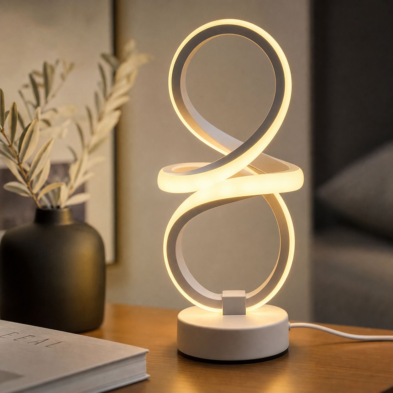 Moderne Led-tischleuchte Mit Spiraldesign, 3-farben-dimmer, Usb-anschluss, Gehäuse Aus Aluminium Und Pp, Rutschfester Fuß, Weiß Oder Schwarz, 30 Cm