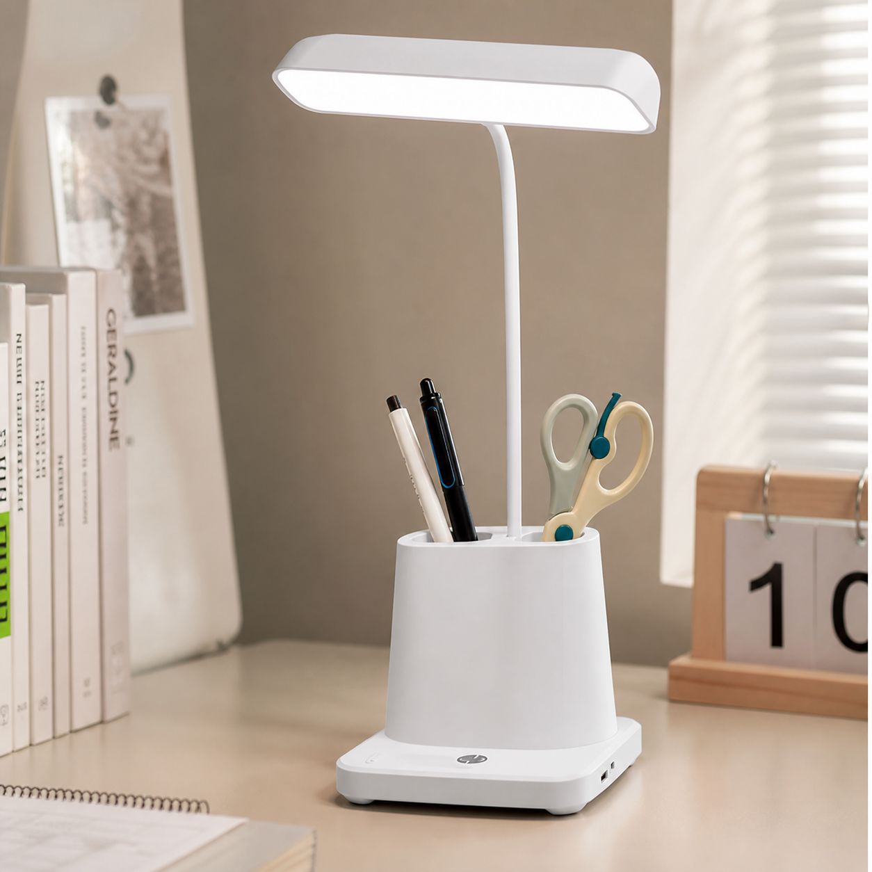 Led-schreibtischlampe Mit Stifthalter Und Handyhalterung, Flimmerfreies Licht, Verstellbar, 2400-mah-akku, Usb-c