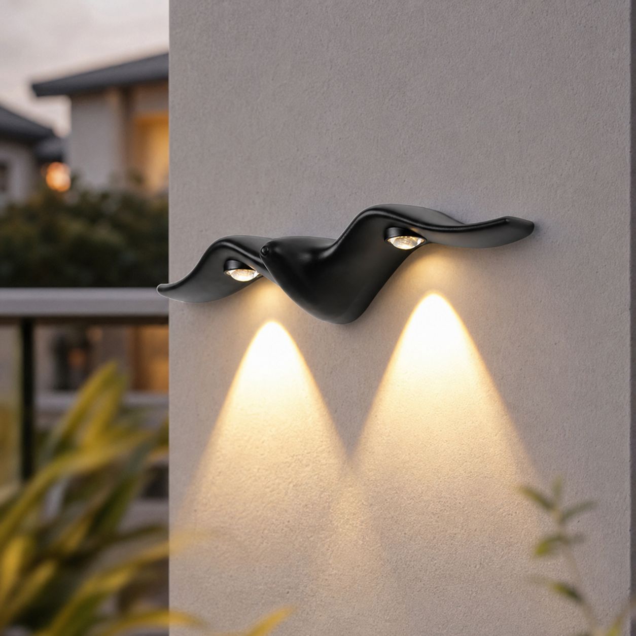12-w-led-wandleuchte (wasserdicht, Schutzart Ip65) Mit Möwenmotiv, Schwarz Oder Weiß Lackiertes Aluminium, Für Den Außenbereich (balkon, Eingangsbereich), 38 X 10 Cm