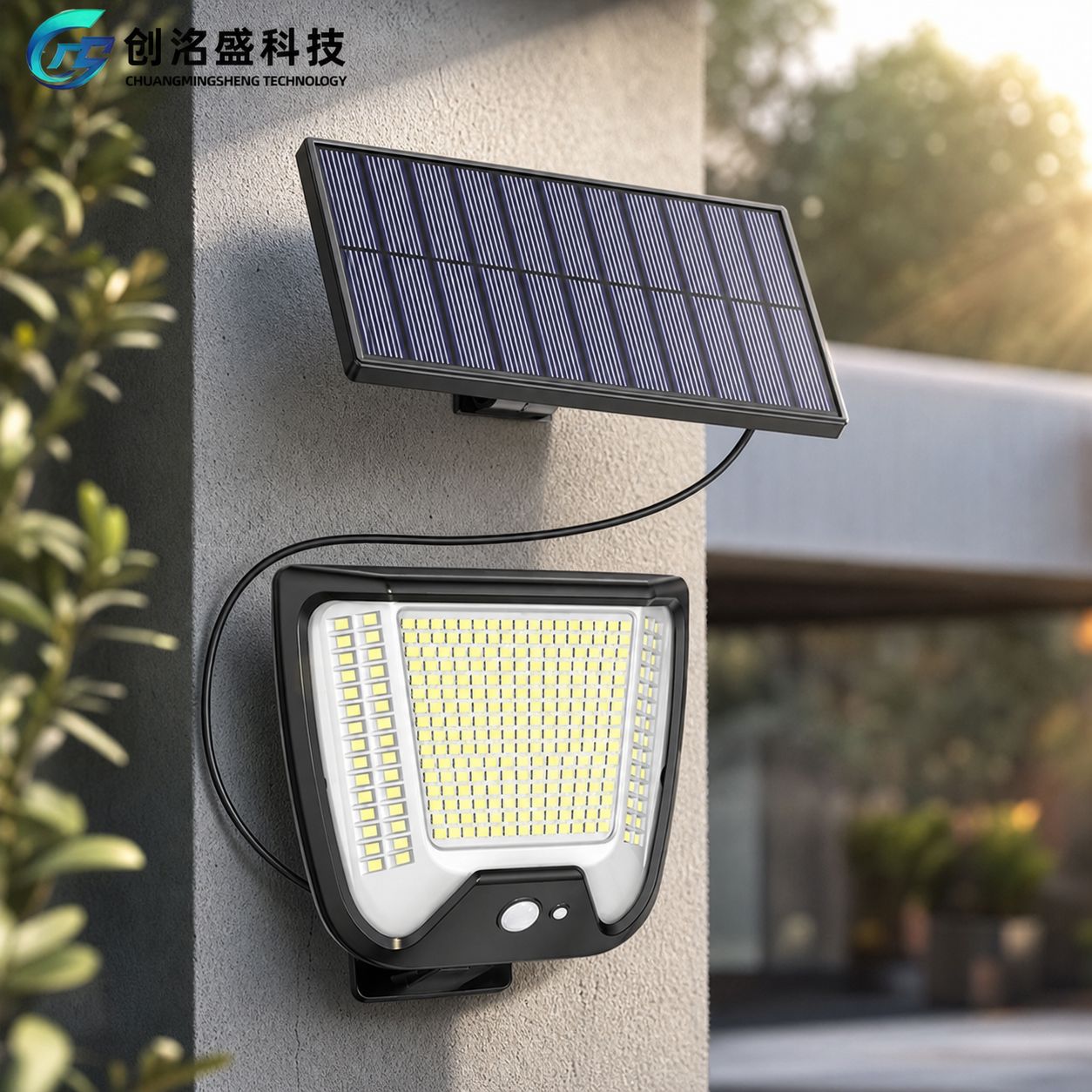 Separate Solar-wandleuchte Für Den Außenbereich, Wasserdicht (ip65), Bewegungsmelder, 5-m-panel, Für Garten, Terrasse Und Balkon