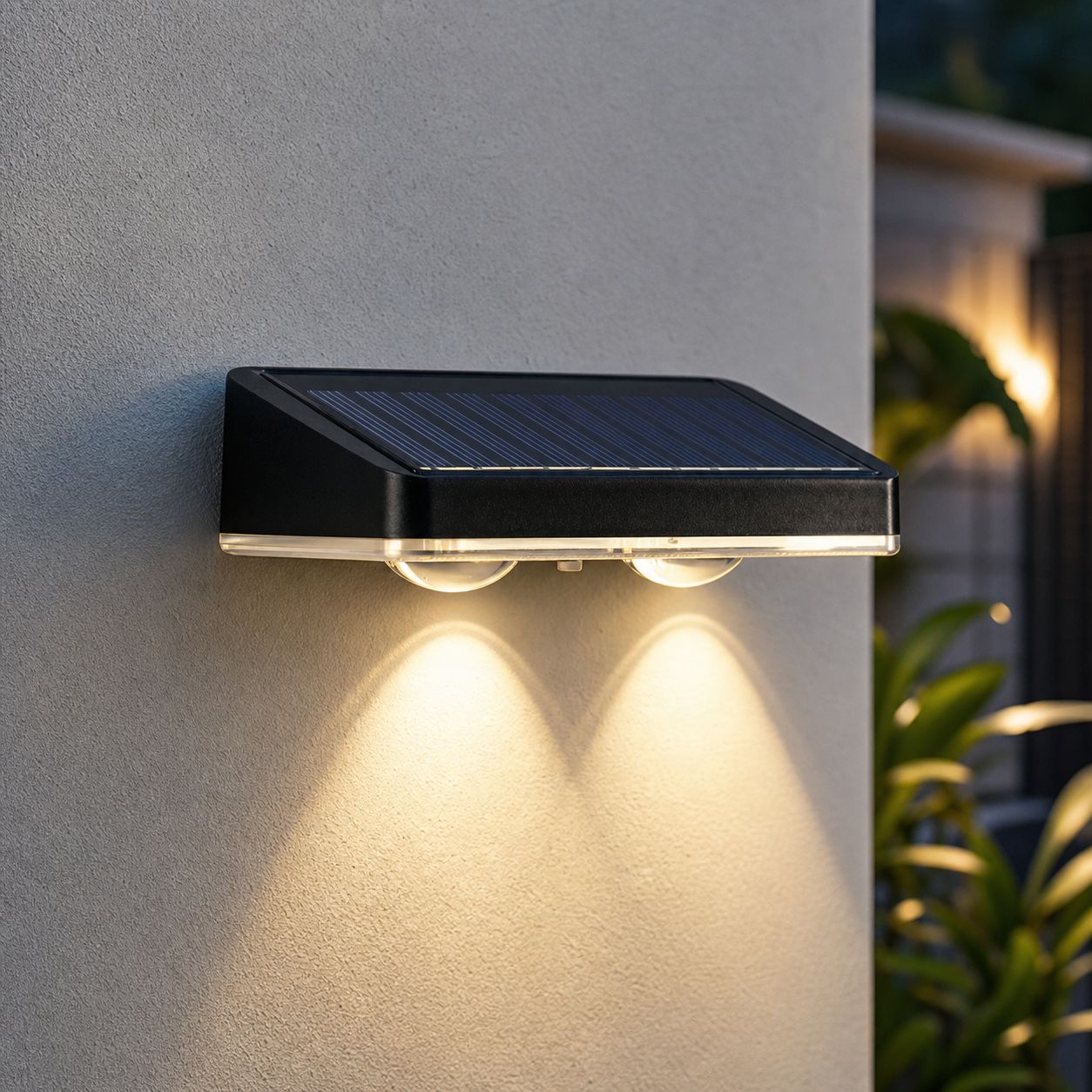 Solarbetriebene Led-wandleuchte Mit 3 Linsen, Warmweißem Licht, Ip65 Wasserdicht, Kabellos Für Garten, Terrasse, Zaun, 13 X 6 Cm
