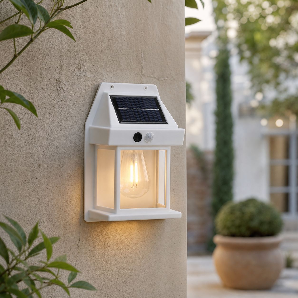 Solar-led-wandleuchte Für Den Außenbereich Mit Bewegungsmelder, Ip65 Wasserdicht, Warmes Retro-licht Für Garten Und Terrasse
