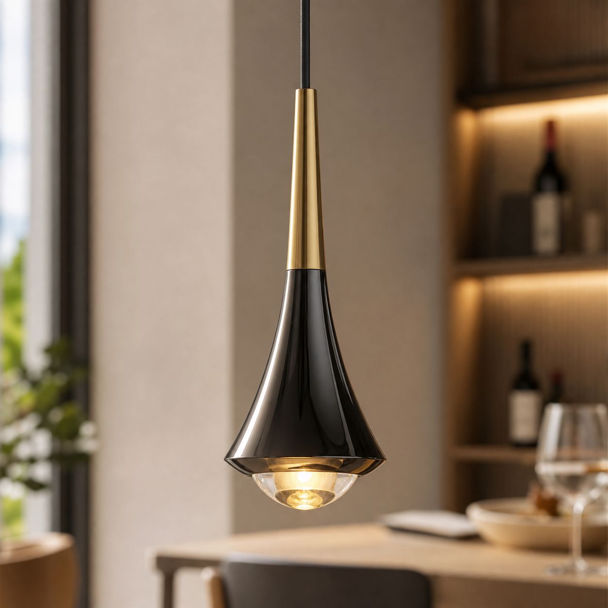 Höhenverstellbare 8-w-led-pendelleuchte, Aluminium In Schwarz Und Gold, Weiches, Flimmerfreies Licht Für Schlafzimmer, Wohnzimmer, Küche, Modernes Design