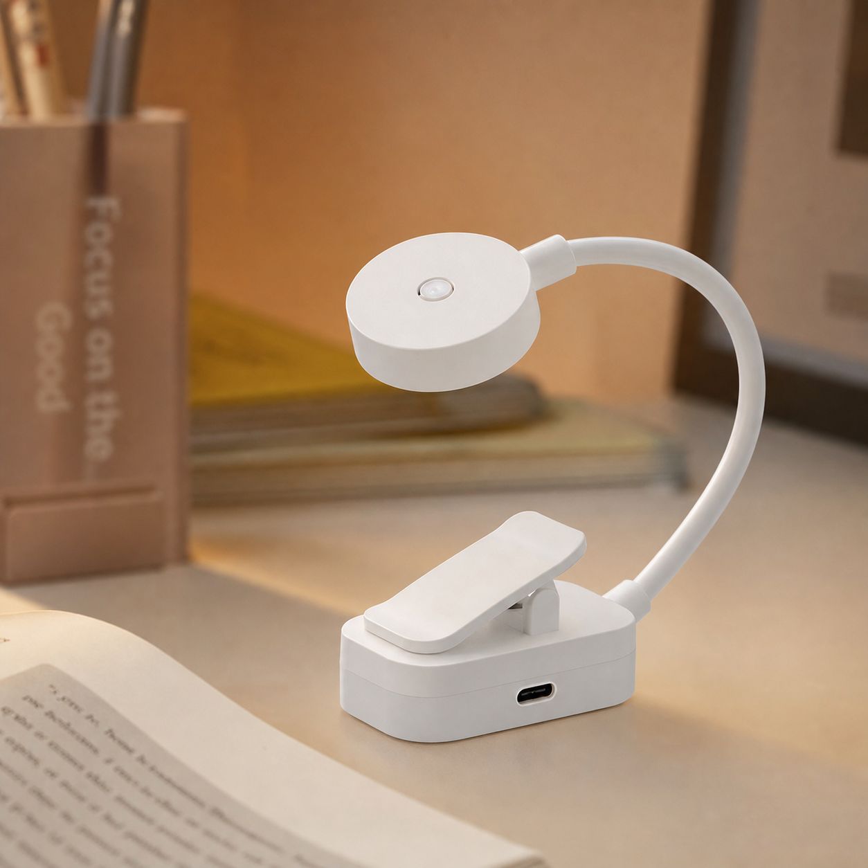Wiederaufladbare Led-leselampe Mit Usb-c-anschluss, Klemme Und Fuß, 3 Farben, 10 Helligkeitsstufen, Flexibel, Ideal Für Bett Und Schreibtisch