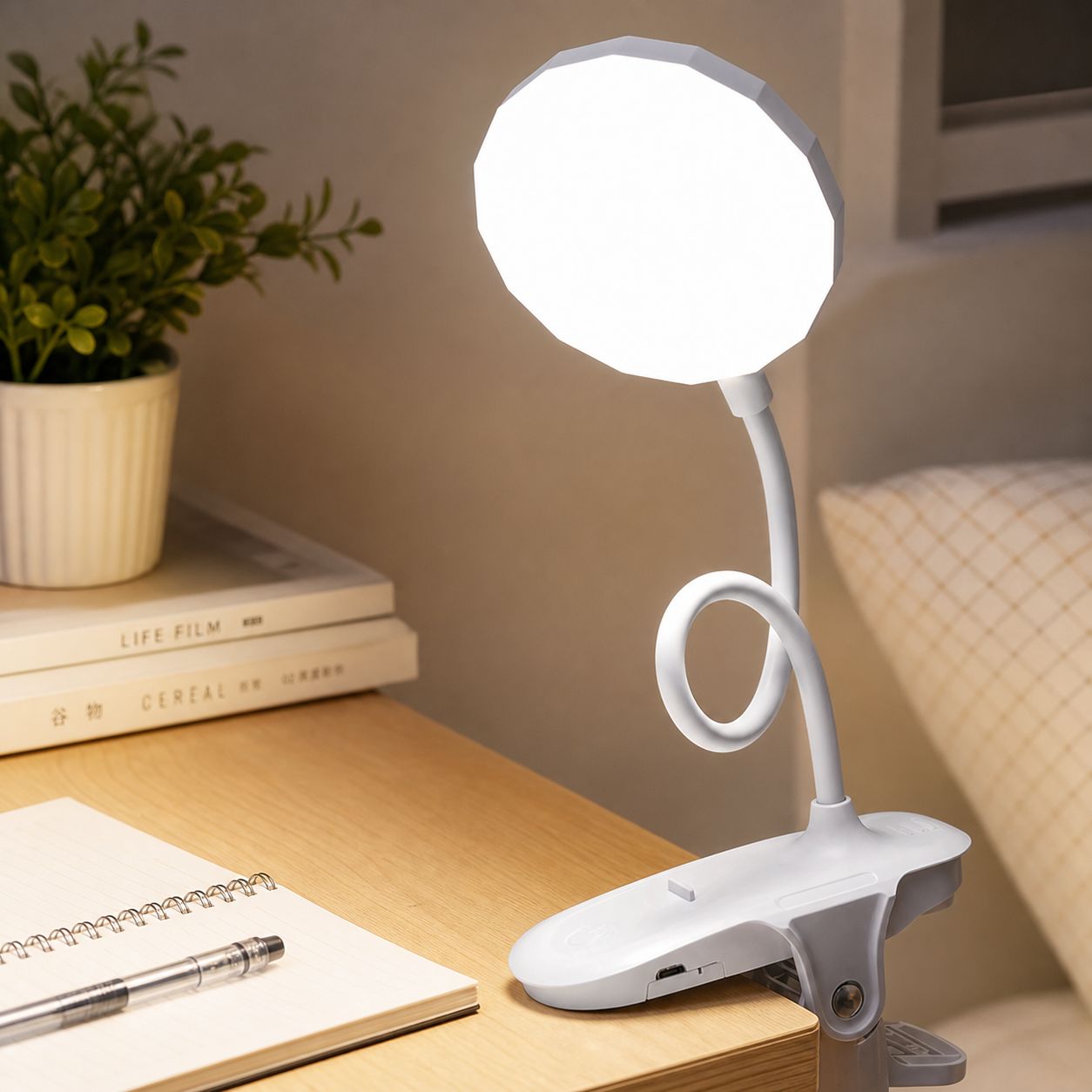 Wiederaufladbare Und Kabellose Led-klemm-leselampe Mit 1-100% Touch-dimmer, 3 Farbtemperaturen Und Einem Um 360° Flexiblen Arm, Ideal Fürs Büro.