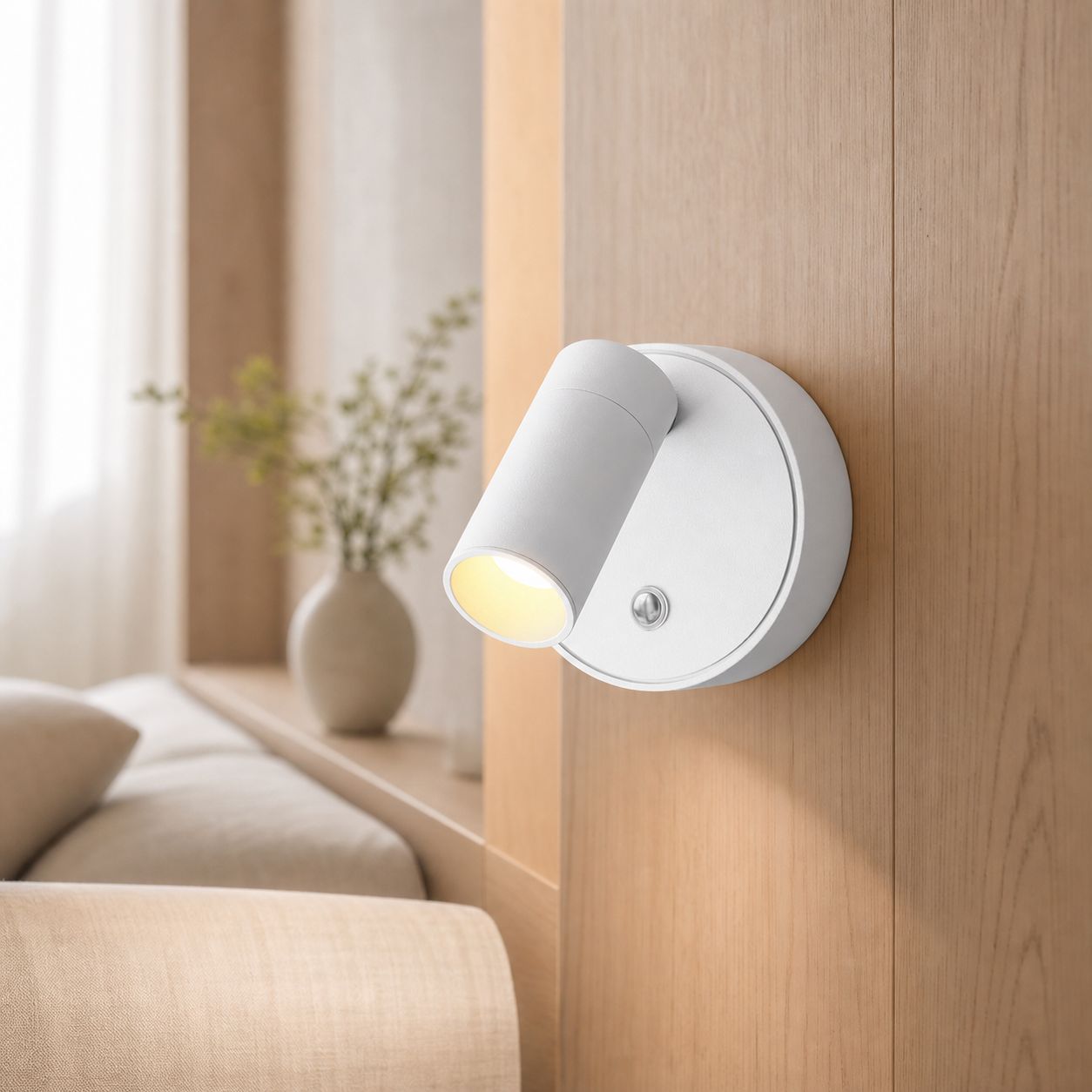 Wiederaufladbare Led-wandleuchte (2000 Mah), Weißes Aluminium, Dimmer & Fernbedienung, 3 Farben, 350° Drehbar, Magnetisch, Kabellos