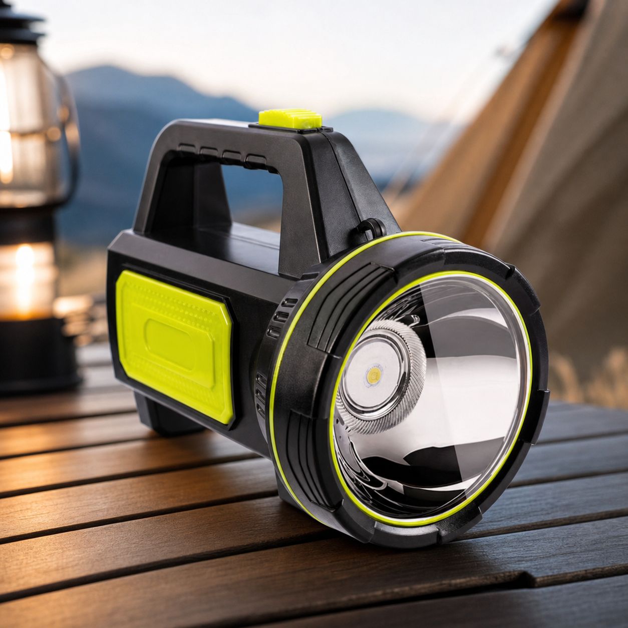Leistungsstarke, Wiederaufladbare Cob-led-taschenlampe Mit 800 Lumen, Wasserdicht, Aus Schwarzem Und Grünem Abs-kunststoff, Für Camping, Bauarbeiten Und Sicherheit