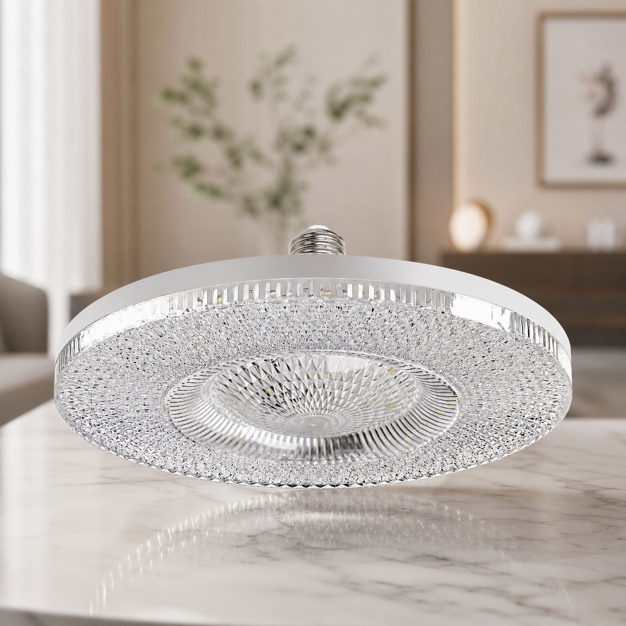 E27 60w Led-lampe Mit Kristallschirm, Kaltweiß, Ø 220 Mm, Facettenschirm, Hohe Helligkeit, Flimmerfrei Für Wohnzimmer