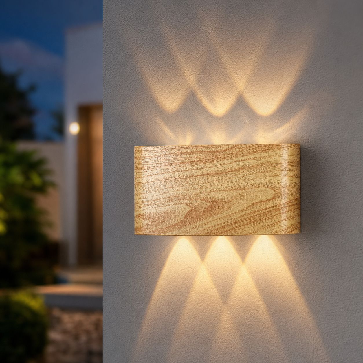 Ip54 Wasserdichte Led-außenwandleuchte Mit Doppelkopf, Massivholzdesign, Nach Oben Und Unten Gerichtete Beleuchtung Für Garten, Terrasse, Balkon Und Eingangsbereich