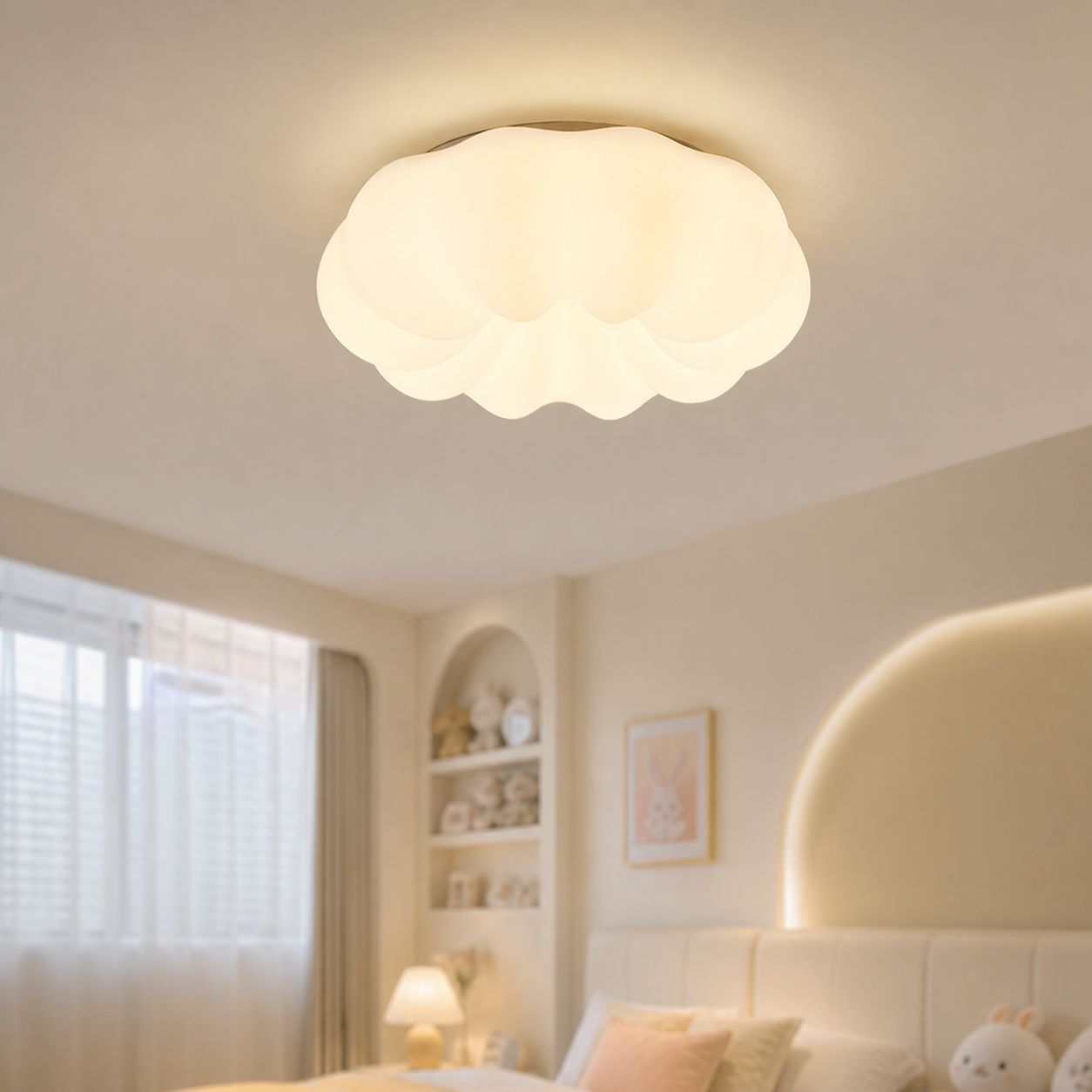 Kürbisförmige, Cremefarbene Led-deckenleuchte, 60 Cm, Dimmerschalter, Sanftes Licht, Acryl, Modernes Design Fürs Schlafzimmer