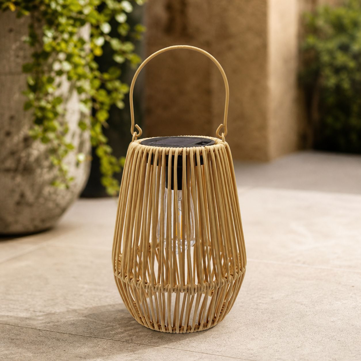 Künstliche Rattan-solarlaterne, Vintage-design Mit Edison-glühbirne, Ip44 Wasserdicht Für Garten Und Terrasse, 29,5 Cm, Warmes Licht