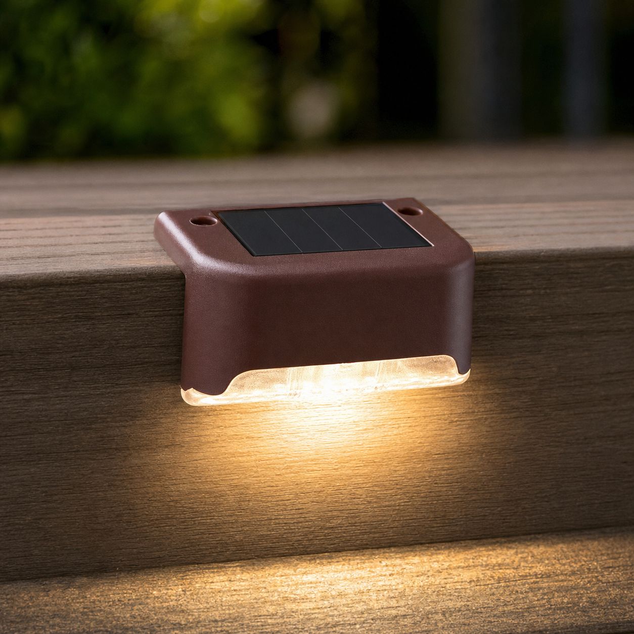 Wasserdichte Solar-treppenleuchte Für Den Außenbereich, Kabelloses, Automatisches Warmlicht Für Garten, Zaun Und Terrasse, Braunes Gehäuse